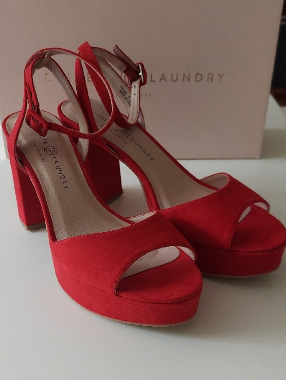 Chinese Laundry Size 9.5 Theresa Lollipop Red Platform Ankle-Strap 4-Inch Heels